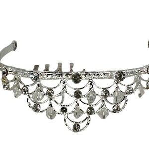 Tiara Silver Rhinestone Filigree Crown Mini